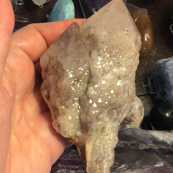 Rare double crystal double terminated candle quartz w hematite elestial - Picture 2 of 16